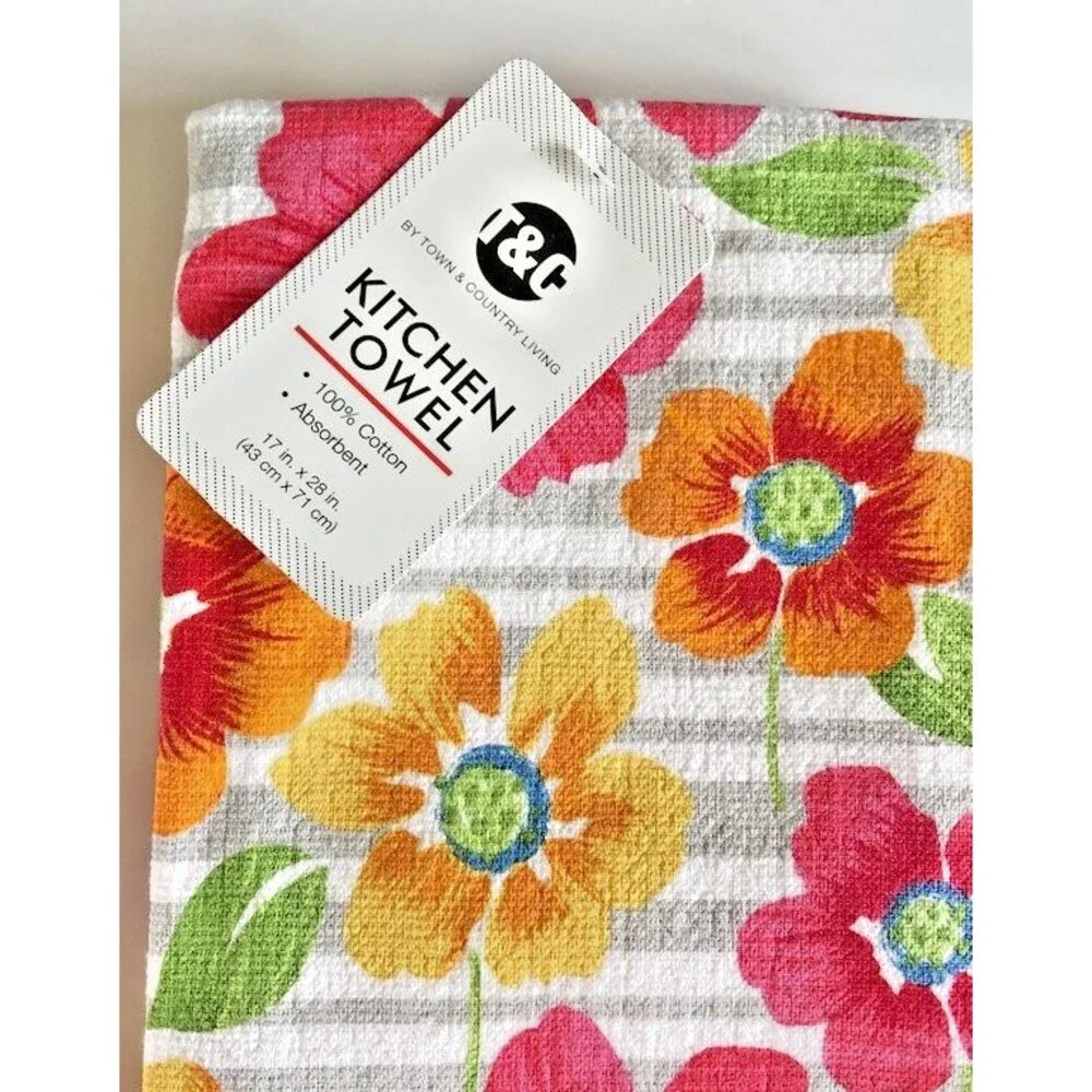 Town & Country Floral Set of 2 Kitchen Dish Towels 17x28 Absorbent 100% Cotton